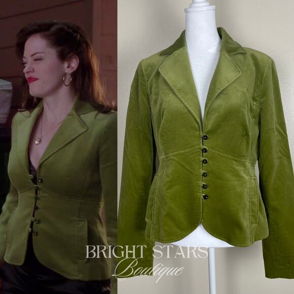Jackets & Blazers - Rare Green Blazer Jacket ASO Paige Matthews Charmed Faux Velvet Vintage 10